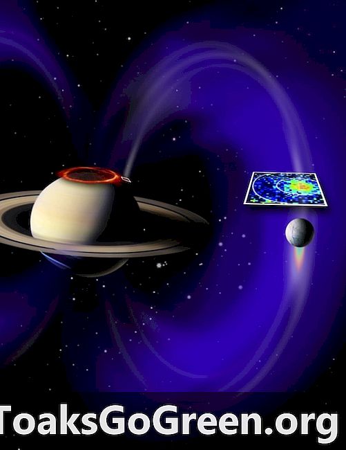 Ledinis mėnulis uždengia Saturną elektronų pluoštais