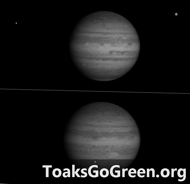 В инфракрасном диапазоне видно большое красное пятно Юпитера