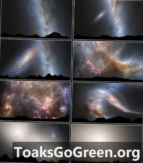 Langit malam sebagai Milky Way dan galaksi Andromeda bergabung