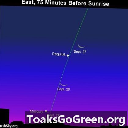 Měsíc a Merkur krátce před východem slunce