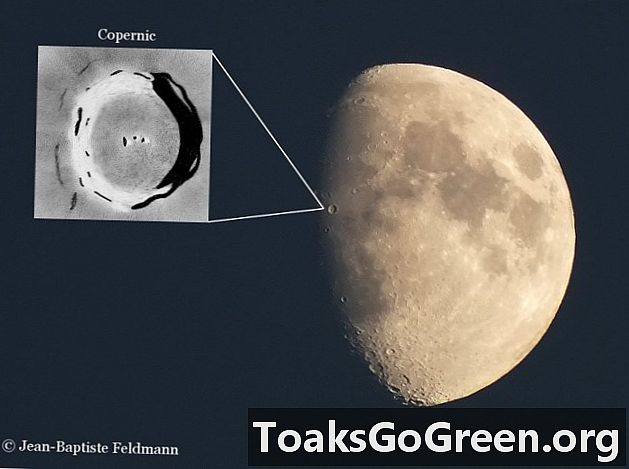 Foto de lluna i un dibuix d’un cràter lunar