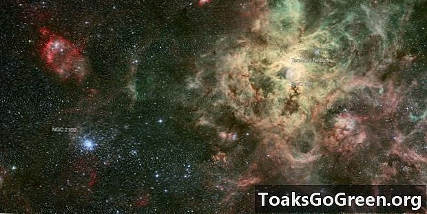Zooma in till stjärnkluster NGC 2100 i Large Magellanic Cloud