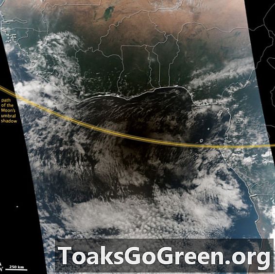 Vista desde el espacio: sombras de eclipse híbrido África
